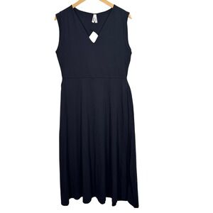 Pact XL Beautiful Black Sleeveless Vneck Midi Dress Organic Cotton Back Cutout